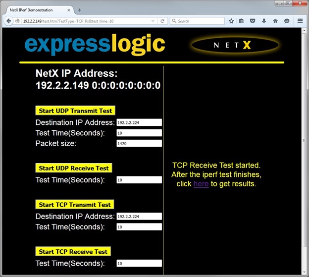 Running the TCP receive test
